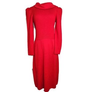 1970s St John Red Santana Knit Long Sleeve Vintage Dress